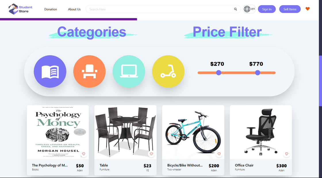 Categories & Price filter